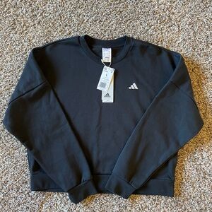 Adidas Cropped Sweatshirt Women’s Large Black Embroidered White Logo NWT